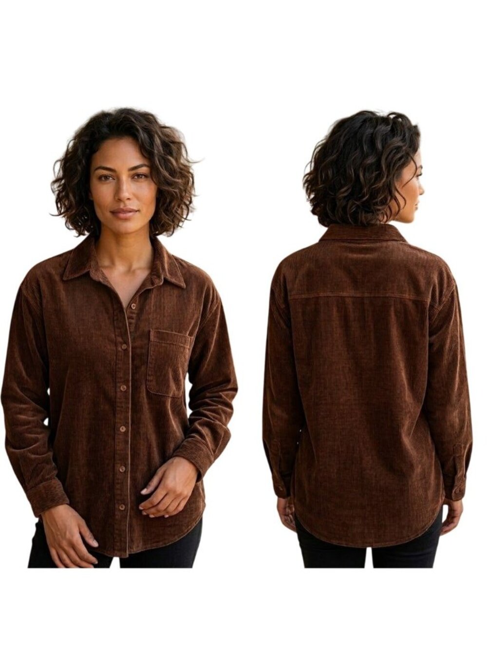 NWT Ultra Flirt Womens Medium Cappuccino Brown Corduroy Shacket Shirt Jacket